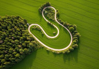 Fototapeta premium Aerial View of a Serpentine Path Winding Through a Lush Green Field Photo