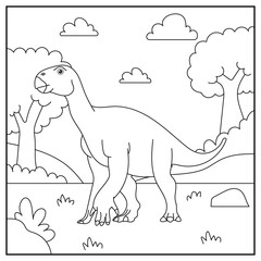 cute cartoon dinosaur Iguanodon, funny illustration, coloring book for kids and children.