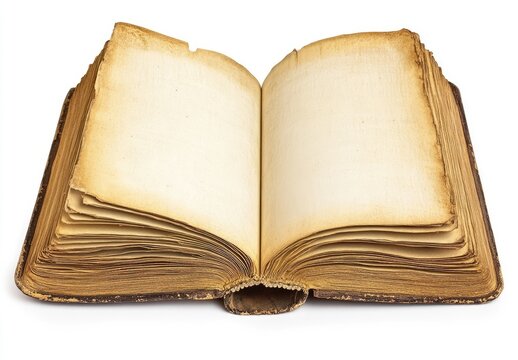 Aged open book, antique pages, leather binding