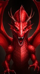 Digital Illustration of a Fierce Red Dragon with Horns and Sharp Claws