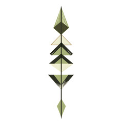Bold Arrow with Geometric Symmetry in Olive Green Isolated on Transparent Background