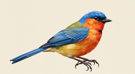 Obraz premium Illustration Of A Colorful Bird Perched Showing Blue Orange Feathers Background