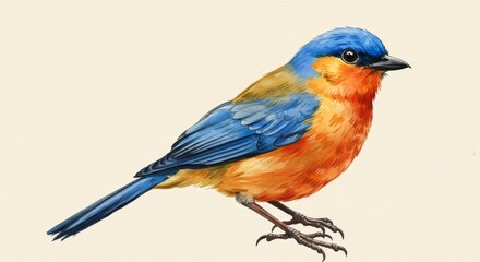 Fototapeta premium Illustration Of A Colorful Bird Showing Blue And Orange Feathers On Texture Background