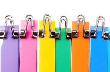 Colorful plastic strips held together by metal clips