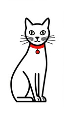 Obraz premium Illustration Of White Cat With Red Collar Sitting Against White Background