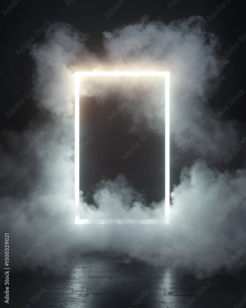 Poster illuminated rectangular frame in smoky environment