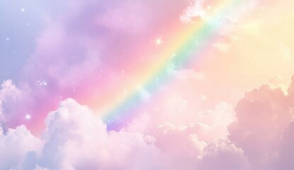 Pastel clouds with rainbow, starry sky