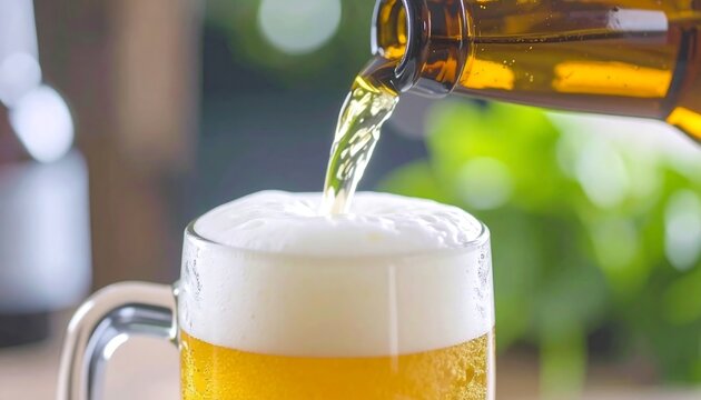 Pouring Beer into Glass Mug.