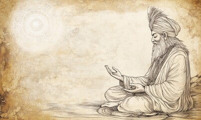 Fototapeta premium Hand drawn sketch honoring Guru Purnima celebration. AI generated illustration.