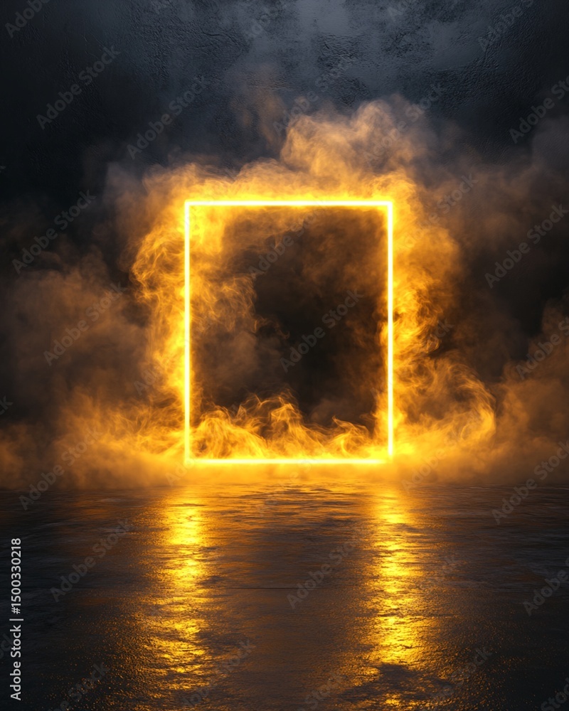 Poster illuminated rectangular frame in smoky environment