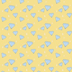 A seamless pattern of light blue diamond icons evenly spaced on a bright yellow background. A playful and stylish design perfect for wrapping paper, stationery, or items.