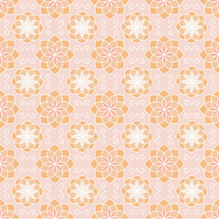 Delicate geometric floral motif in soft pastel tones, repeating seamlessly for a light and elegant background. Perfect for stationery, textiles, or feminine branding.