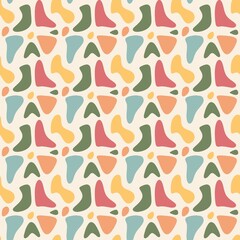 Abstract pattern of modern water drop shapes in vibrant pastel hues on a soft base. A dynamic, seamless background ideal for kids' items, decor, or digital art.