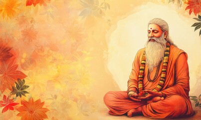 Happy Guru Purnima Indian Festival honoring spiritual teacher. AI generated illustration.
