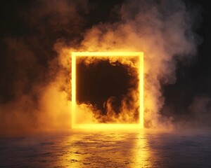 Illuminated Square Frame in Smoky Environment