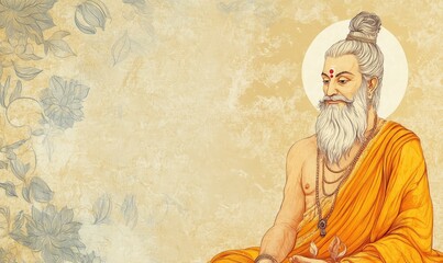 Naklejka premium Happy Guru Purnima Indian Festival honoring spiritual teacher. AI generated illustration.