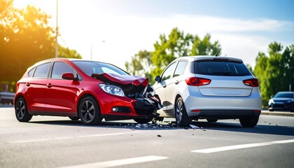Car Crash Scene: Two Damaged Vehicles After a Collision