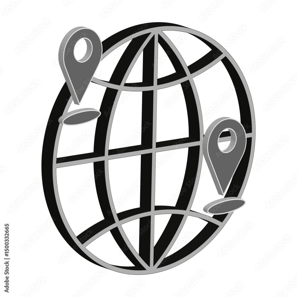 Poster global grid icon. location pin vector. worldwide navigation symbol. 3d earth concept.
