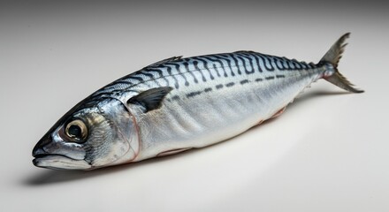 Photo of a Silver Mackerel with Blue Stripes Isolated on White Background