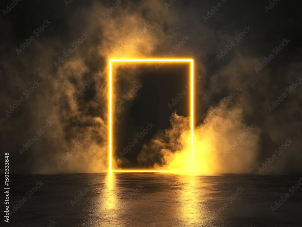 Aufkleber illuminated rectangular neon frame in smoky environment