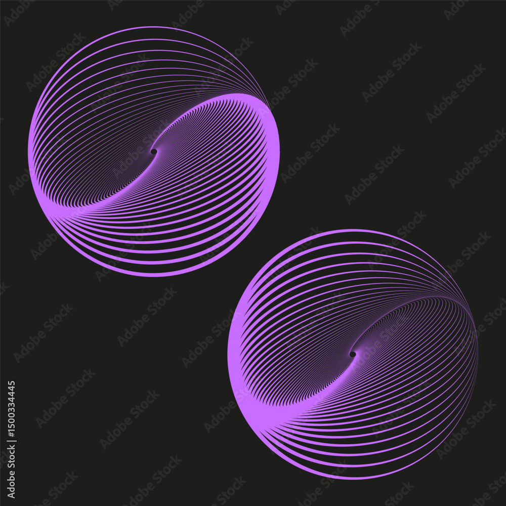 Poster purple spiral icon. glowing curve shape. abstract vector design. dark circular composition.