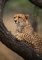 Photo of Cheetah Resting On A Tree Branch In Nature with Brown Spots