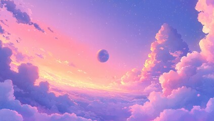 Pastel cloudscape with a single planet