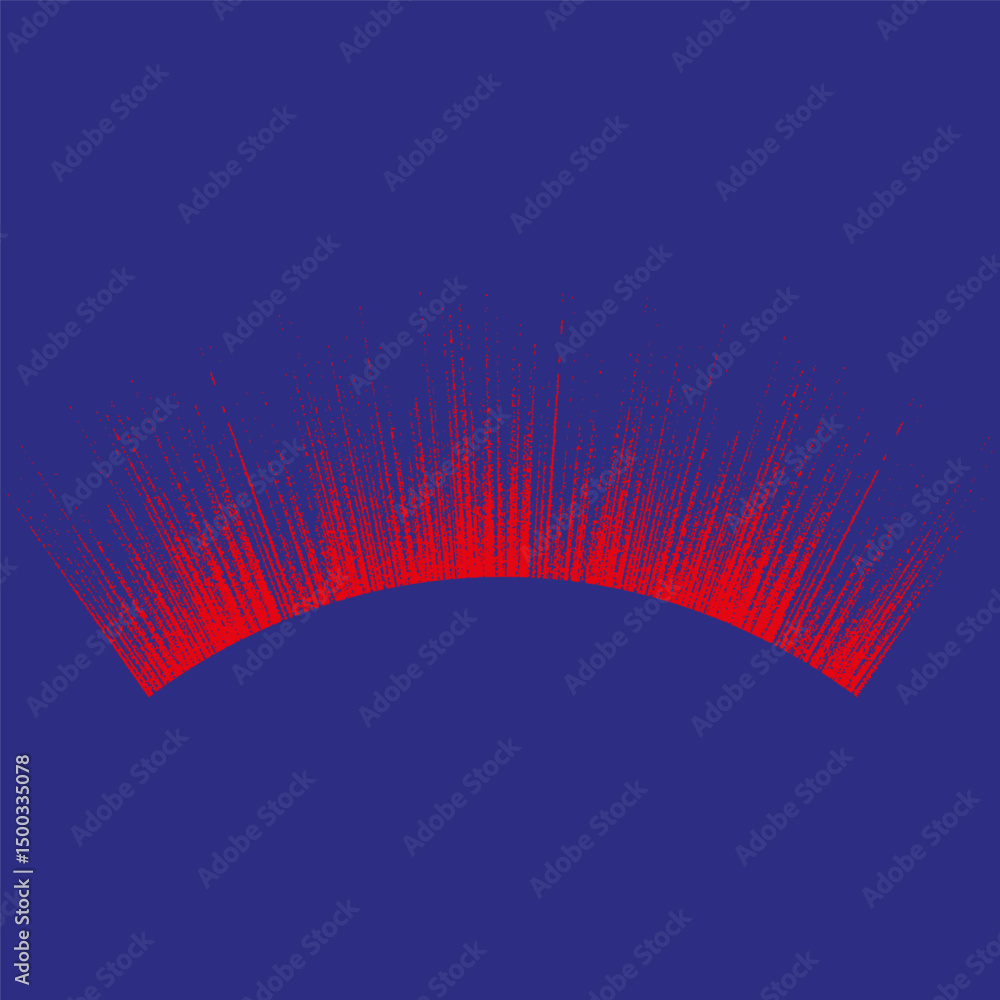 Poster red spikes arc. sharp energy burst. abstract vector curve. blue background base.
