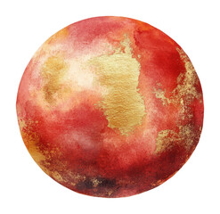 Obraz premium PNG Red and gold watercolor sphere art illustration astronomy.