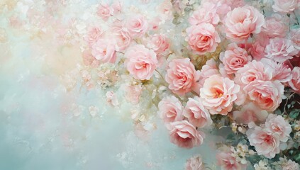 Pastel pink roses and soft greenery