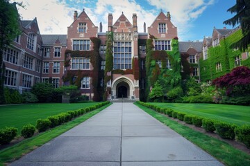 Naklejka premium Majestic College Building with Historic Architecture and Grand Facade