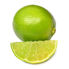 Lime fruit whole and slice isolated on white background