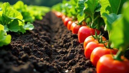 Rows of vibrant vegetables picked from fertile soil , spinach, agriculture