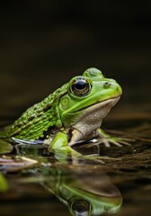Fototapeta premium Realistic Photo Of Green Frog With Water Reflection in Nature Environment