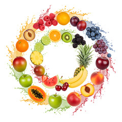 Vibrant Multi-Fruit Splash Circular  on Transparent Background
