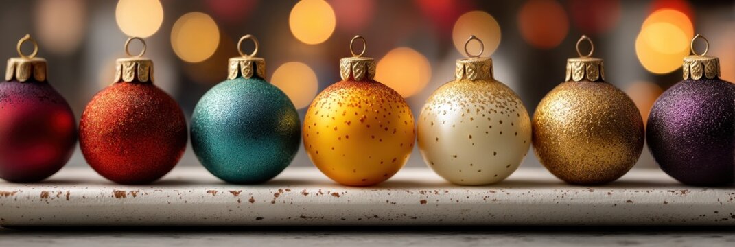 Palline di Natale lucide e opache in fila