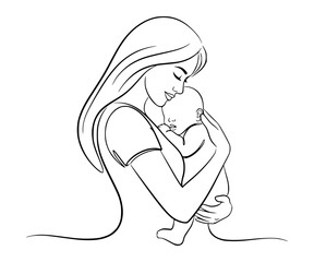 Mother holding baby. Mother hugs baby.