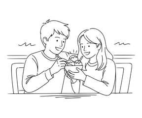 Teenagers sharing ice cream. Young couple having date. 