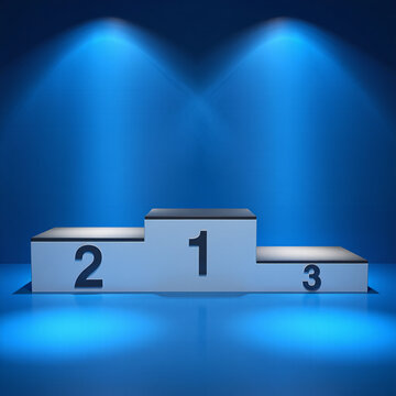 Winners podium blue stage background for award ceremony
