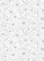 Graphic floral pattern, black  lines on white background. Seamless pattern for fashion decoration, design, fabric, wallpaper and all kinds of printing.