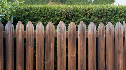 Fototapeta premium Rustic Wooden Fence with Green Hedge Background