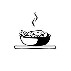 Lunch icon on white background, flat design, hand drawing. Illustration food, contour of symbol black