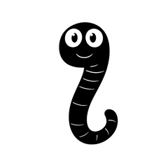 Fototapeta premium Goofy cartoon worm in black with exaggerated eyes and curved tail for humorous and playful design