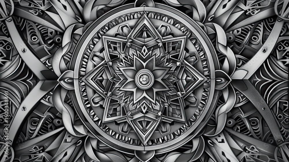 Poster intricate symmetrical design with metallic textures