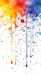 Colorful paint drips and splatters on white background.
