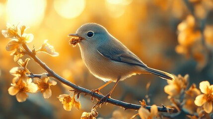 Obraz premium Tiny bird feasting on blossom