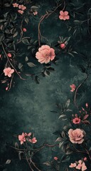 Pink roses and blossoms on dark textured background