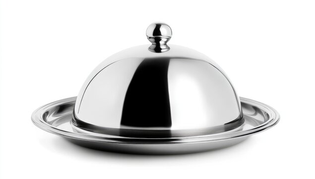Polished chrome serving dome on a stand
