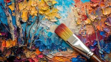 Obraz premium Autumn landscape oil painting brush.