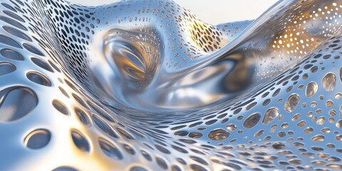 Abstract metallic form with perforated surface